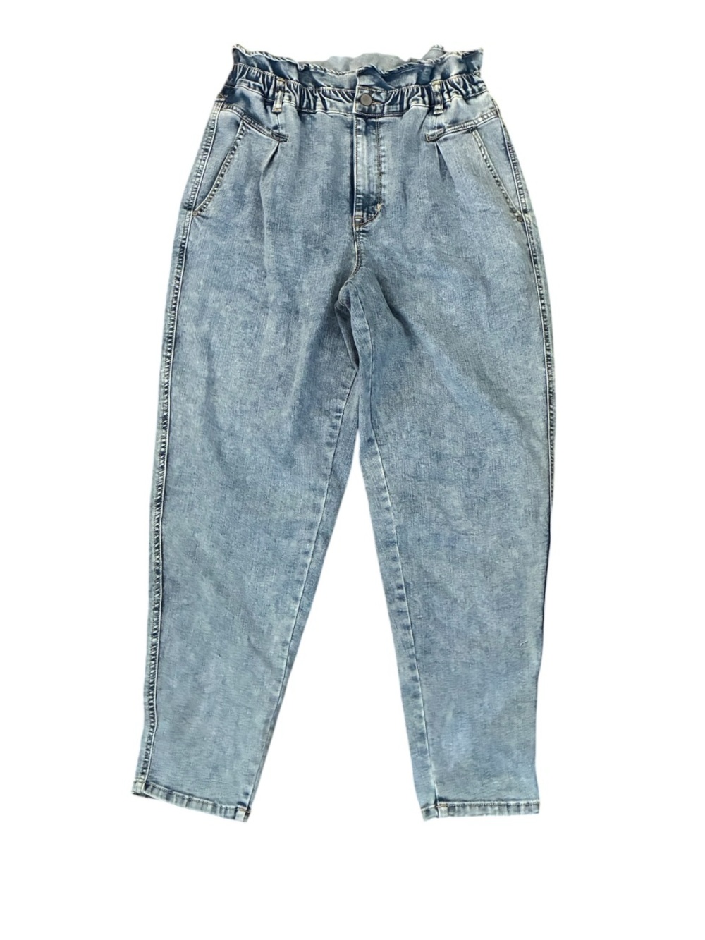 Vintage America Paperbag Waist Jeans High Rise Tapered Stretch Light Wash 12